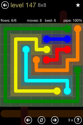 Solution and Answer to the Puzzle for Flow 8mania Pack Set 8x8 Level 147