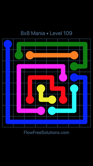 Solution and Answer to the Puzzle for Flow Free 8x8 Mania Level 109