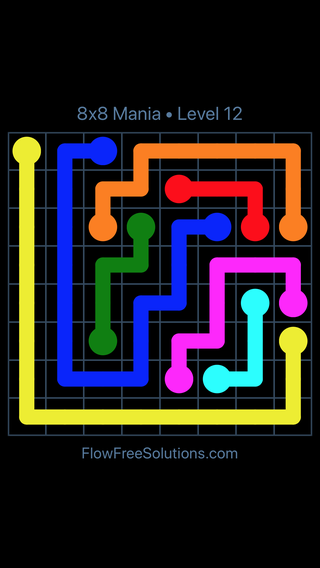 Solution and Answer to the Puzzle for Flow Free 8x8 Mania 8 X 8 Level 12