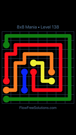 Solution and Answer to the Puzzle for Flow Free 8x8 Mania 8 X 8 Level 138