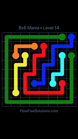 Solution and Answer to the Puzzle for Flow Free 8x8 Mania Level 14