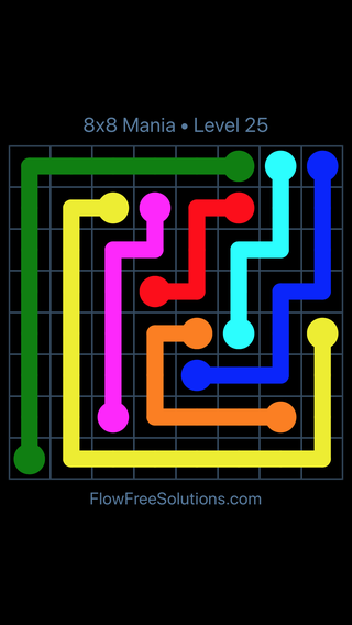Solution and Answer to the Puzzle for Flow Free 8x8 Mania Level 25