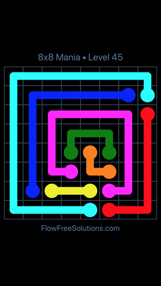Solution and Answer to the Puzzle for Flow Free 8x8 Mania Level 45