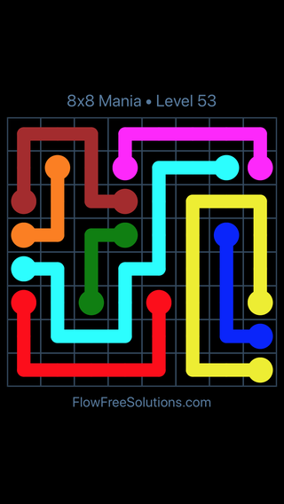 Solution and Answer to the Puzzle for Flow Free 8x8 Mania Level 53