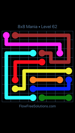 Solution and Answer to the Puzzle for Flow Free 8x8 Mania Level 62