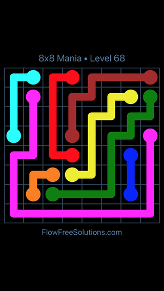 Solution and Answer to the Puzzle for Flow Free 8x8 Mania Level 68
