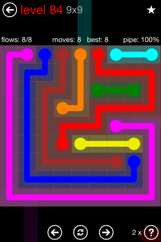 Solution and Answer to the Puzzle for Flow 9mania Pack Set 9x9 Level 84
