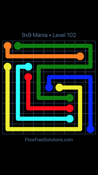 Solution and Answer to the Puzzle for Flow Free 9x9 Mania Level 102