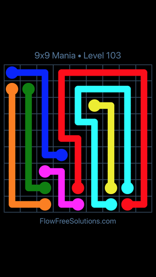 Solution and Answer to the Puzzle for Flow Free 9x9 Mania Level 103