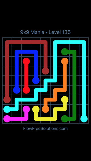 Solution and Answer to the Puzzle for Flow Free 9x9 Mania Level 135