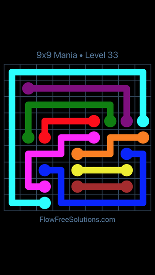 Solution and Answer to the Puzzle for Flow Free 9x9 Mania Level 33