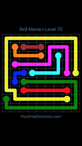 Solution and Answer to the Puzzle for Flow Free 9x9 Mania Level 70