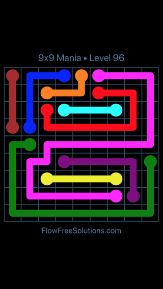 Solution and Answer to the Puzzle for Flow Free 9x9 Mania Level 96