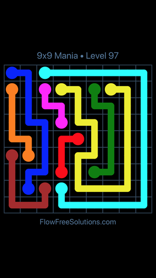 Solution and Answer to the Puzzle for Flow Free 9x9 Mania Level 97