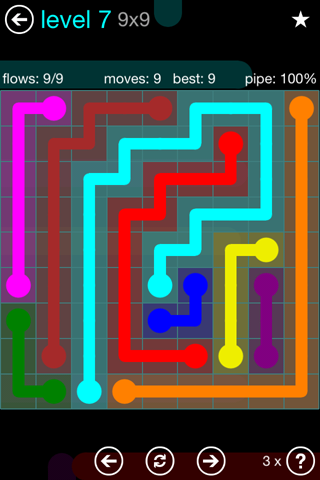 Solution and Answer to the Puzzle for Flow Blue Pack Set 9x9 Level 7