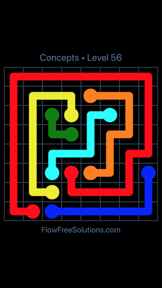 Solution and Answer to the Puzzle for Flow Free Concepts Pack Level 56