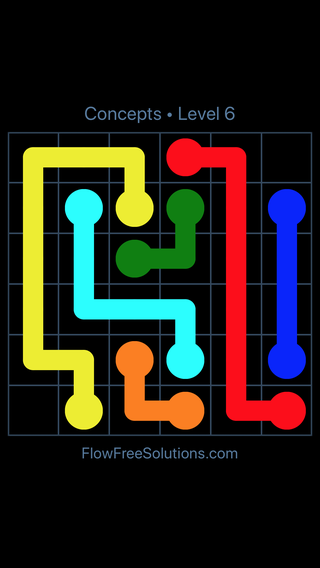 Solution and Answer to the Puzzle for Flow Free Concepts Pack Level 6