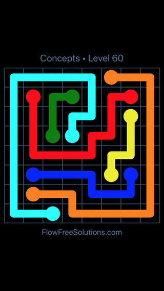 Solution and Answer to the Puzzle for Flow Free Concepts Pack Level 60