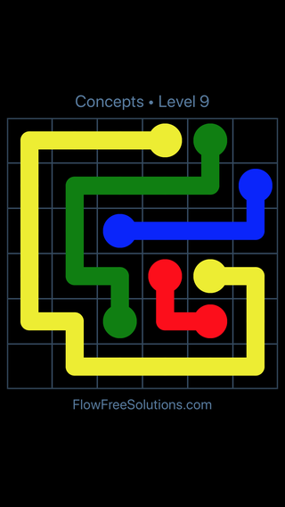 Solution and Answer to the Puzzle for Flow Free Concepts Pack Level 9