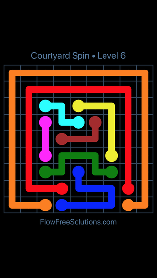 Solution and Answer to the Puzzle for Flow Free Courtyard Spin Level 6