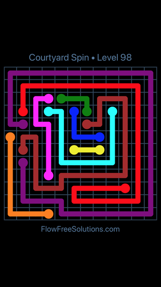 Solution and Answer to the Puzzle for Flow Free Courtyard Spin Level 98