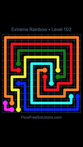 Solution and Answer to the Puzzle for Flow Free Extreme Rainbow Level 102