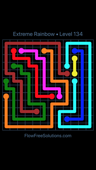Solution and Answer to the Puzzle for Flow Free Extreme Rainbow Level 134