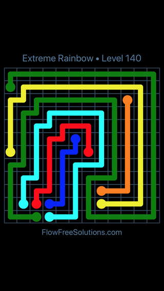 Solution and Answer to the Puzzle for Flow Free Extreme Rainbow Level 140
