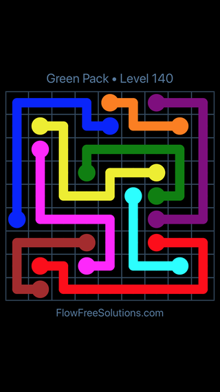 Solution and Answer to the Puzzle for Flow Free Green Pack Level 20
