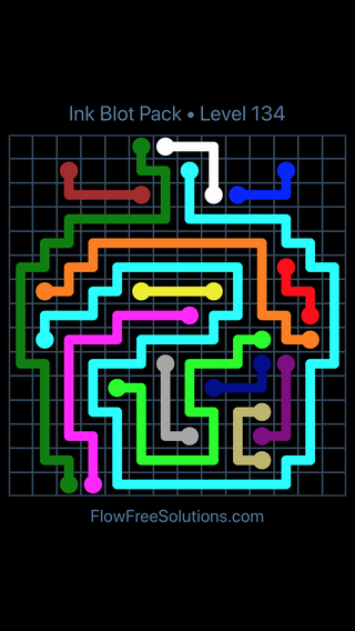 Solution and Answer to the Puzzle for Flow Free Ink Blot Pack Level 134