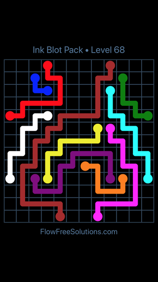 Solution and Answer to the Puzzle for Flow Free Ink Blot Pack Level 68