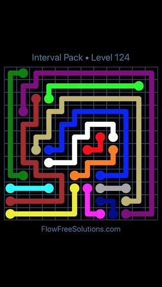 Solution and Answer to the Puzzle for Flow Free Interval Pack 6 X 6 To 12 X 12 Level 124