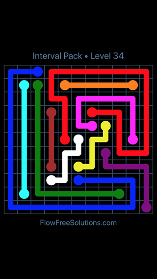Solution and Answer to the Puzzle for Flow Free Interval Pack Level 34