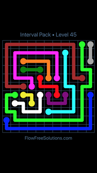 Solution and Answer to the Puzzle for Flow Free Interval Pack 6 X 6 To 12 X 12 Level 45