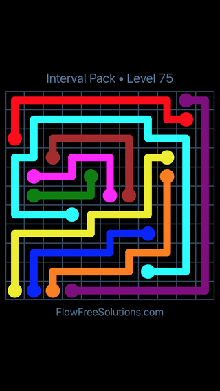 Solution and Answer to the Puzzle for Flow Free Interval Pack 6 X 6 To 12 X 12 Level 75