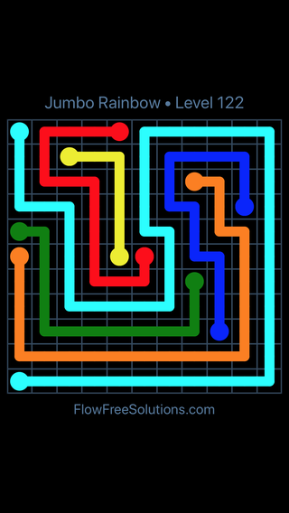 Solution and Answer to the Puzzle for Flow Free Jumbo Rainbow Level 122