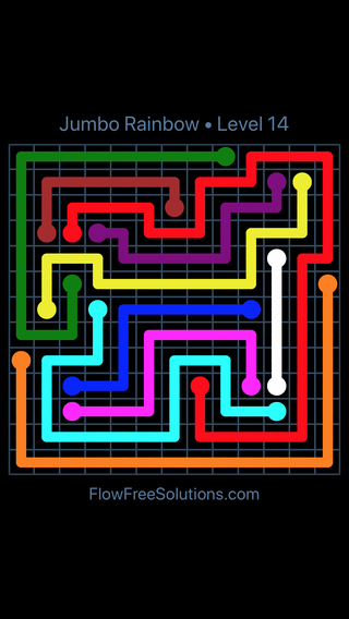 Solution and Answer to the Puzzle for Flow Free Jumbo Rainbow Level 14