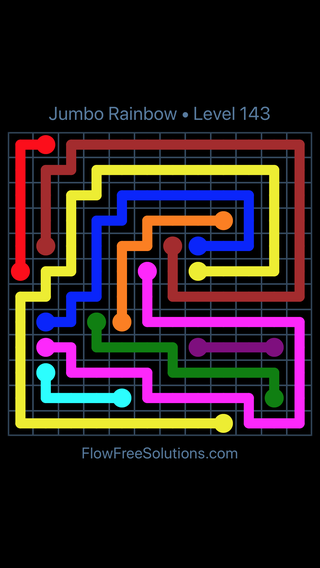 Solution and Answer to the Puzzle for Flow Free Jumbo Rainbow Level 143