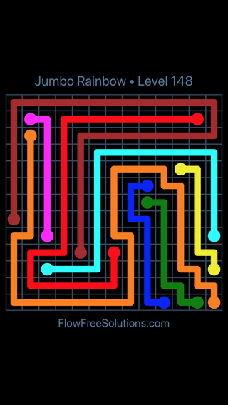 Solution and Answer to the Puzzle for Flow Free Jumbo Rainbow Level 148