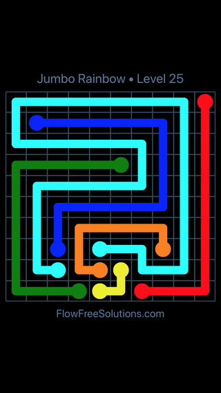 Solution and Answer to the Puzzle for Flow Free Jumbo Rainbow Level 25