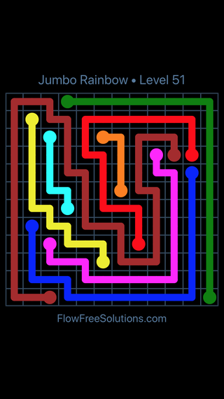 Solution and Answer to the Puzzle for Flow Free Jumbo Rainbow Level 51