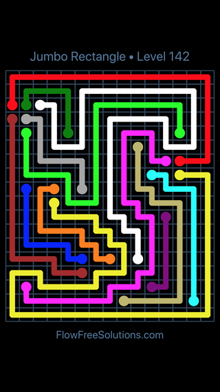 Solution and Answer to the Puzzle for Flow Free Jumbo Rectangle 15 X 18 Level 142