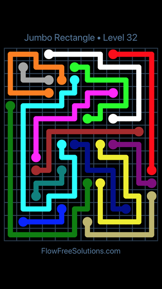 Solution and Answer to the Puzzle for Flow Free Jumbo Rectangle Level 32