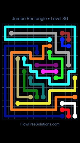 Solution and Answer to the Puzzle for Flow Free Jumbo Rectangle Level 36