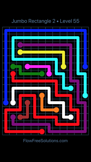 Solution and Answer to the Puzzle for Flow Free Jumbo Rectangle 2 Level 55