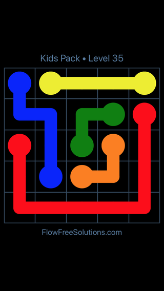Solution and Answer to the Puzzle for Flow Free Kids Pack Level 35