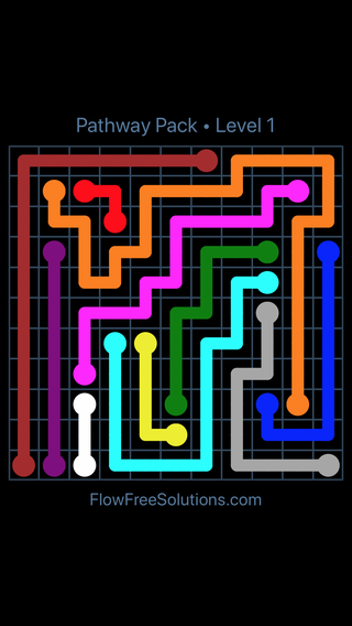 Solution and Answer to the Puzzle for Flow Free Pathway Pack Level 1
