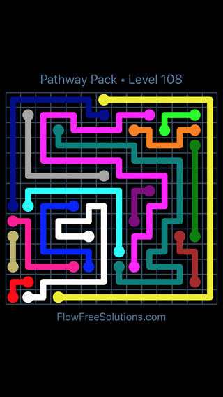 Solution and Answer to the Puzzle for Flow Free Pathway Pack 14 X 14 Level 108
