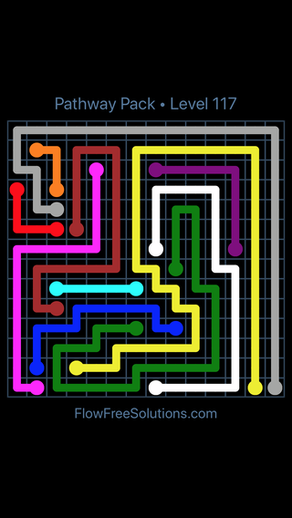 Solution and Answer to the Puzzle for Flow Free Pathway Pack 14 X 14 Level 117