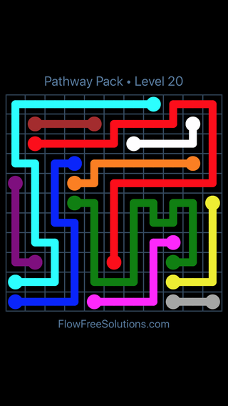 Solution and Answer to the Puzzle for Flow Free Pathway Pack Level 20